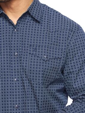 Stetson Navy Micro Geometric Western Snap Button Shirt Size Small!